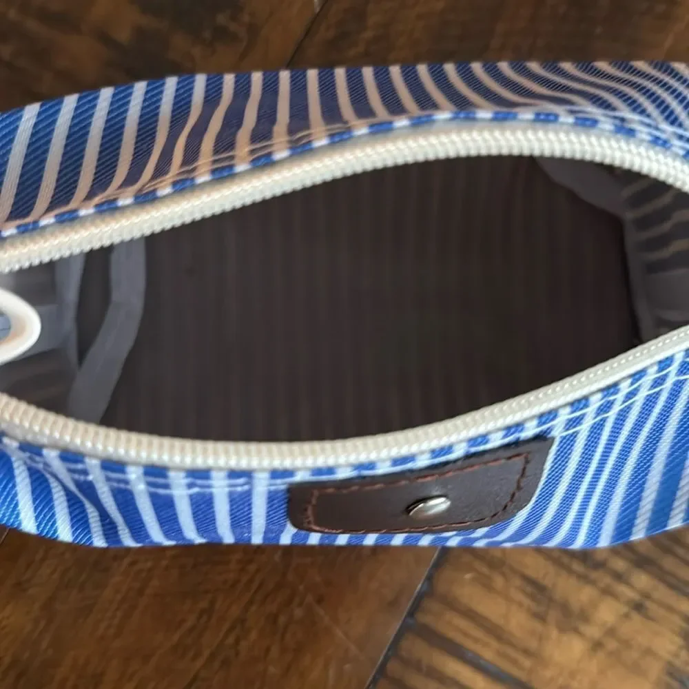 Blue White Striped Zippered School Supplies - Canvas Pouch Pencil Case